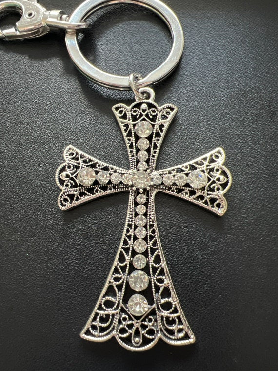 Rhinestone Cross Keychain