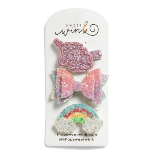 Unicorn Rainbow Hair Bows Set
