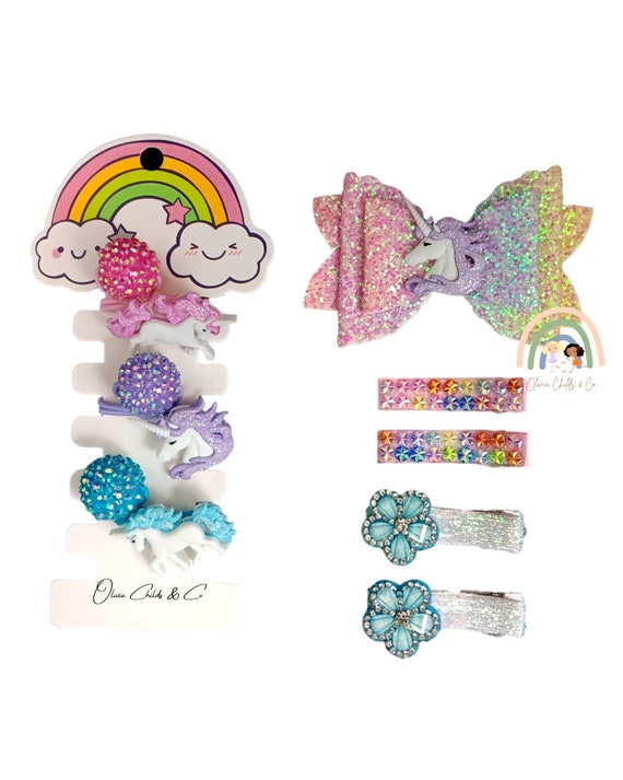 Unicorn Rainbow Hair Bows Set