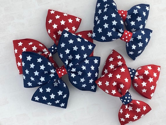 White Star Pattern Hair Bow