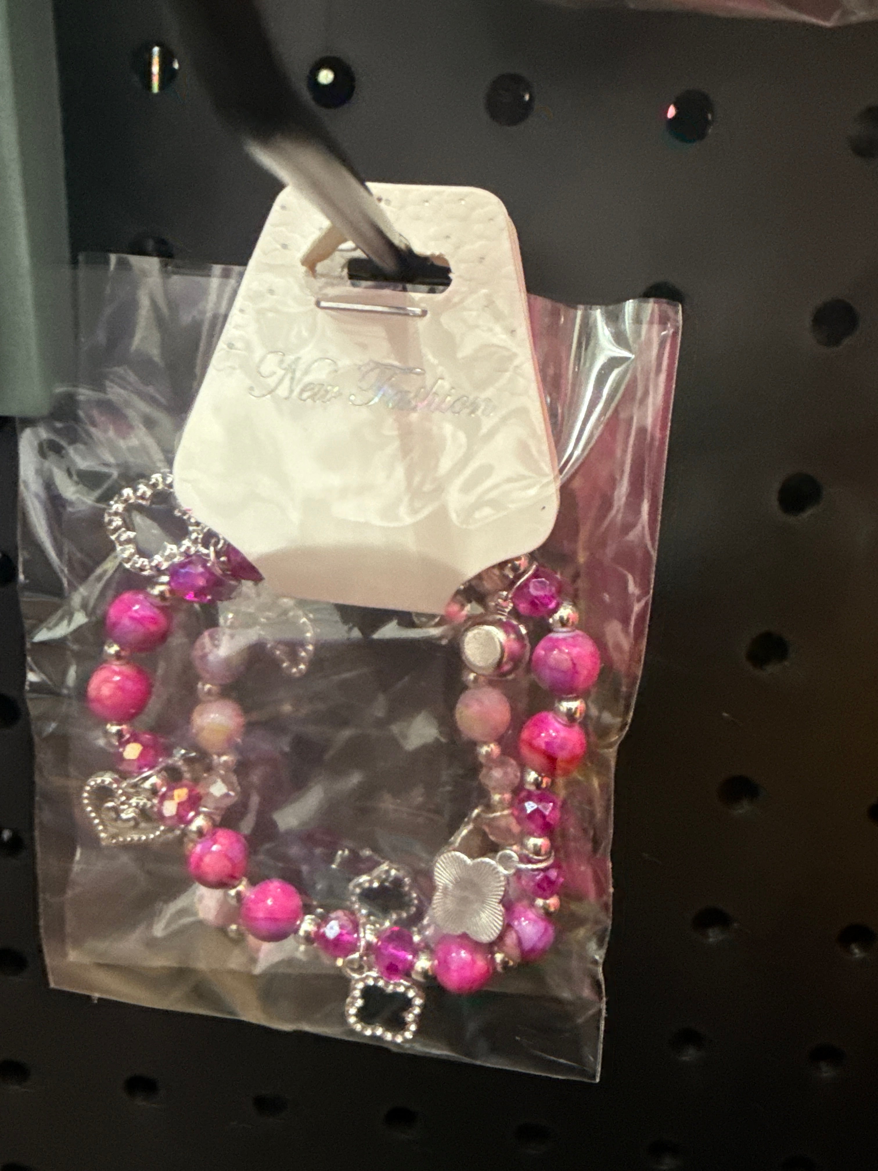 Pink Beaded Charm Bracelet