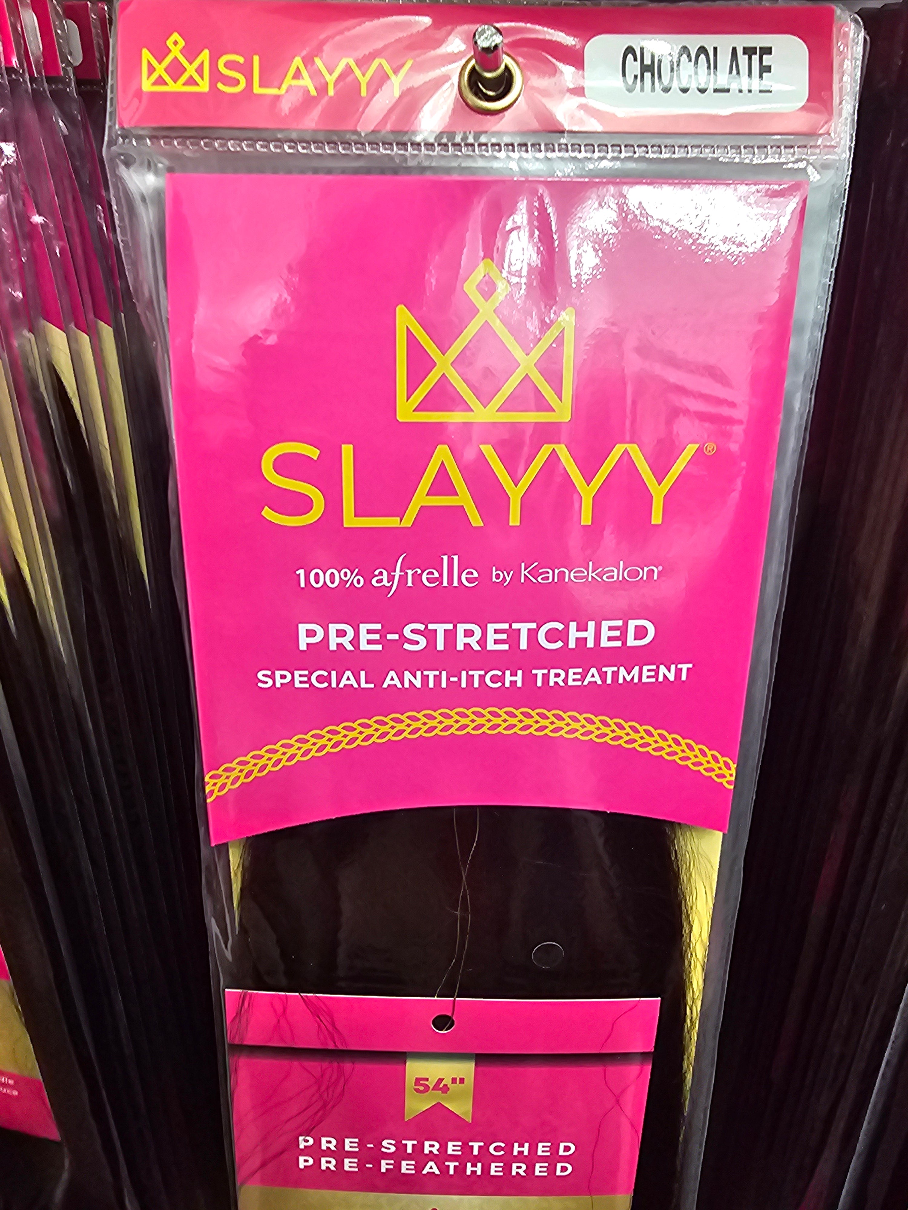 Slayyy-Ps54-4 850040779127 Slayyy Braiding Hair Pre-Stretched, Pre-Feathered 54" #4 - Chocolate 