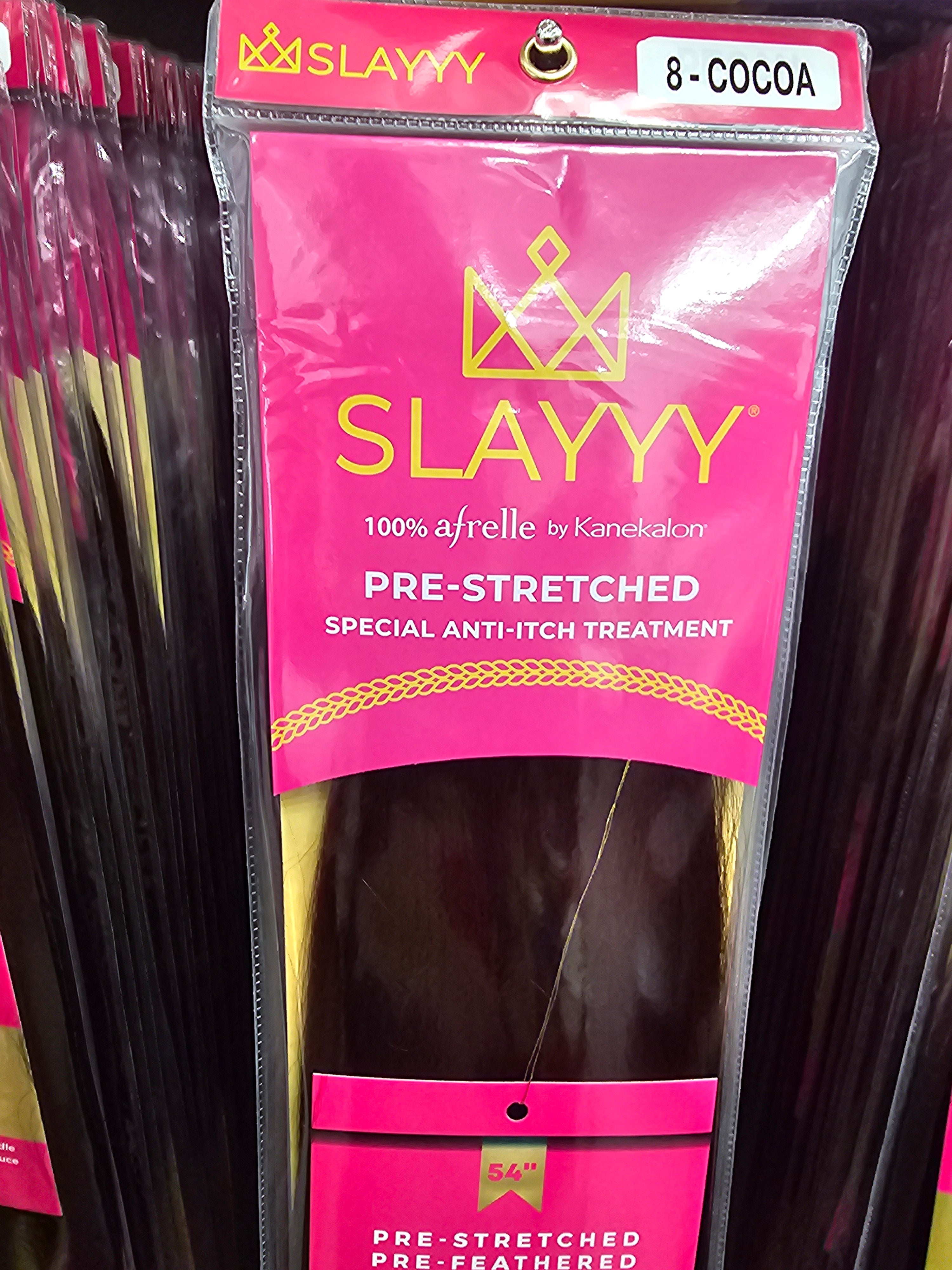Slayyy-Ps54-8 850040779219 Slayyy Braiding Hair Pre-Stretched, Pre-Feathered 54" #8 - Cocoa