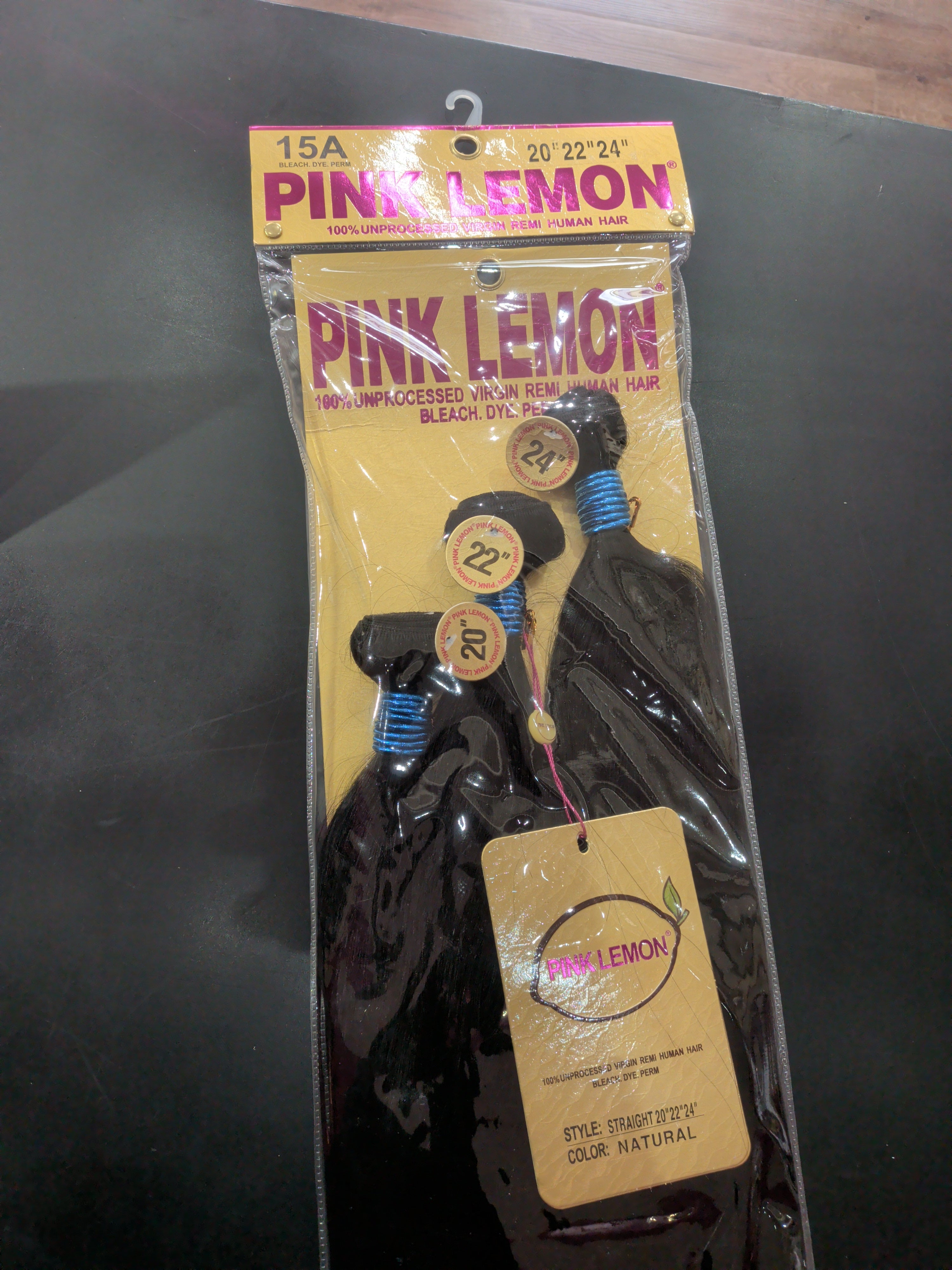 Pink lemon Virgin human hair straight 3 bundles 20"22"24" Natural